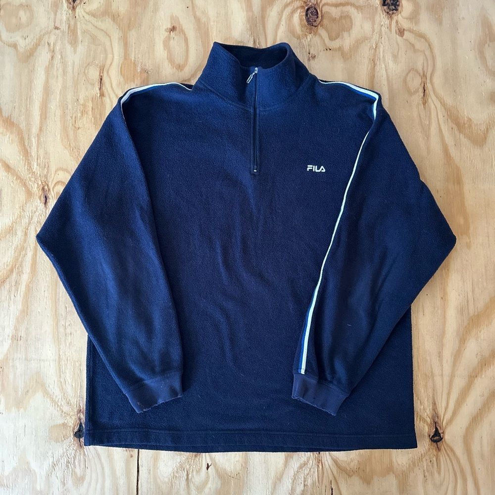 Vintage FILA Quarter-Zip Navy Fleece Pullover Large